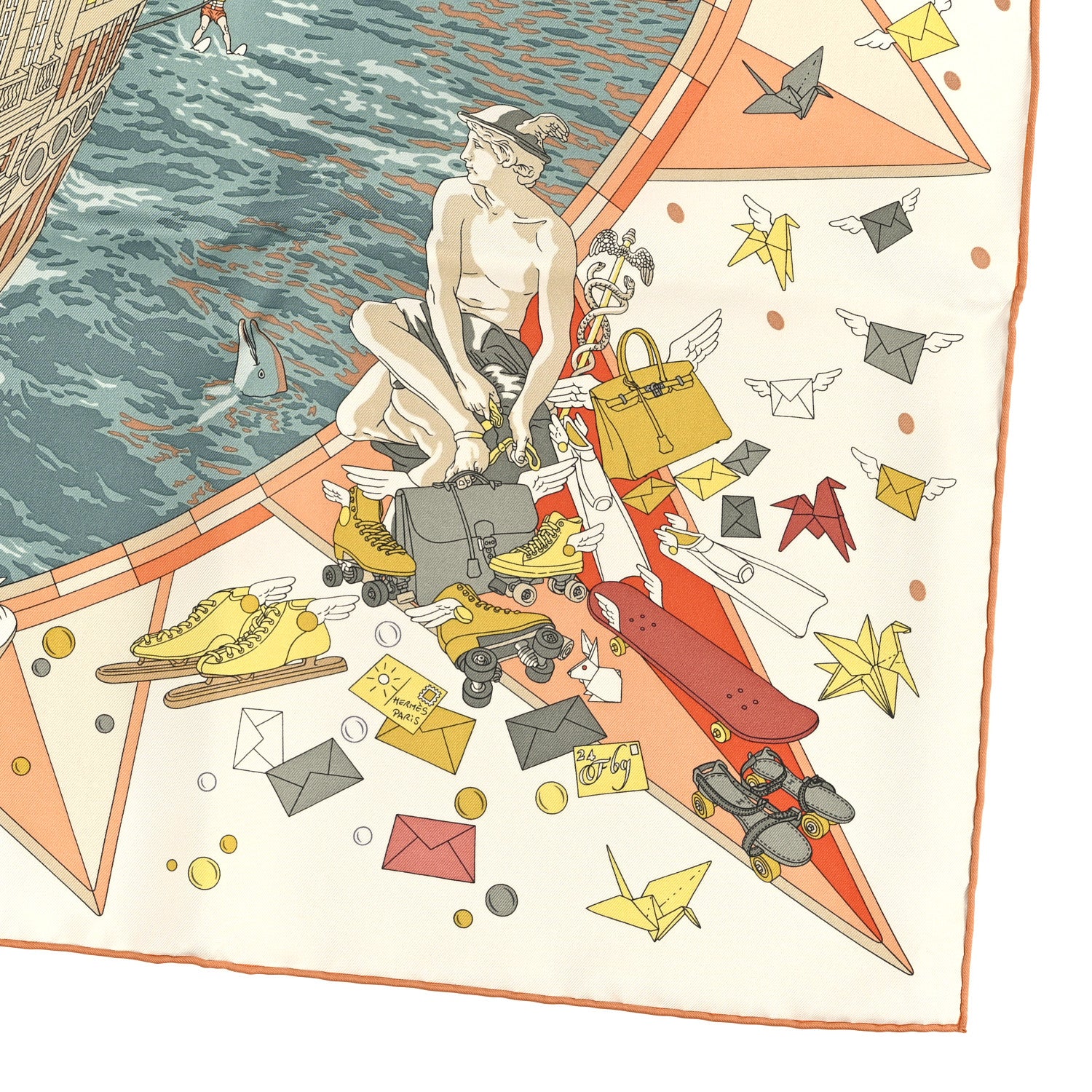 Hermes Silk Flagship Scarf 90 Creme Orange Vert 3 of 4