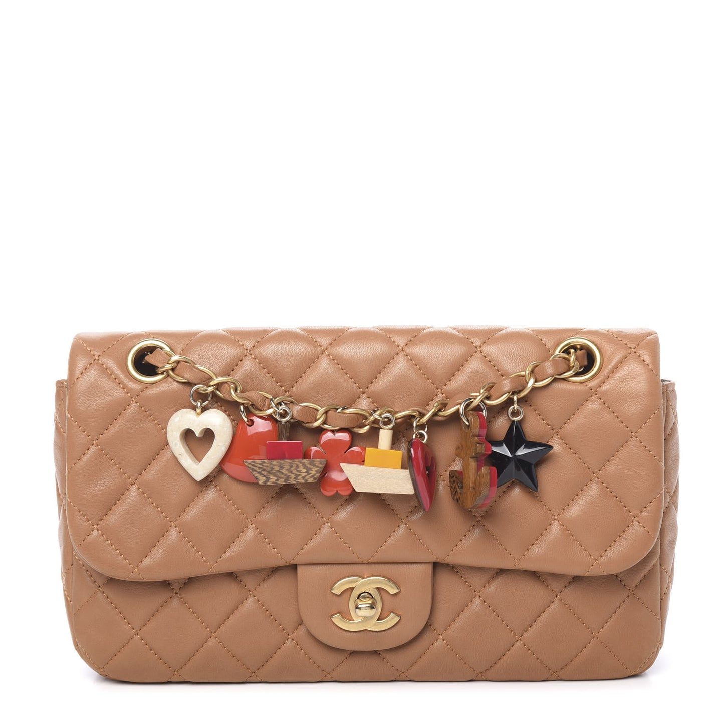 Lambskin Valentine Charms Medium Flap Beige