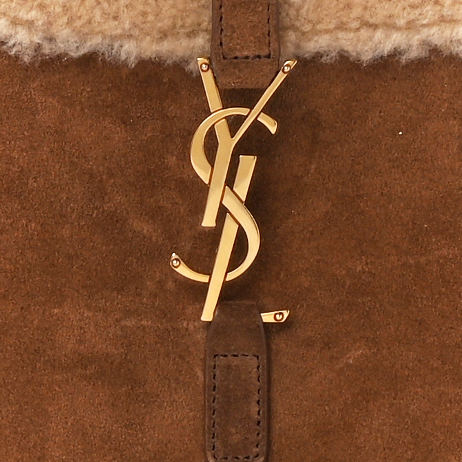 Saint Laurent Suede Calfskin Shearling Le 5 A 7 Hobo Dark Cigar Natural Beige 8 of 11