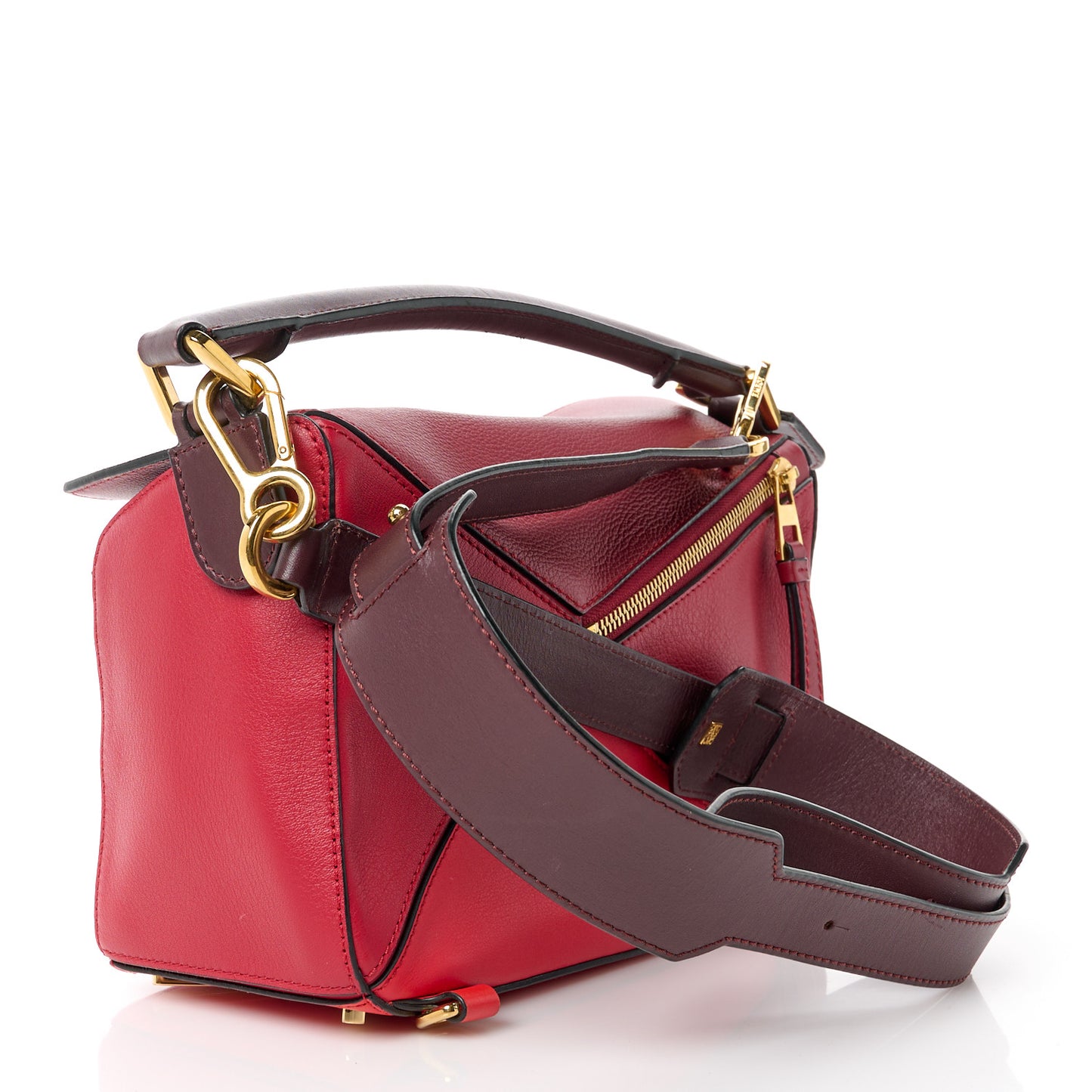 Calfskin Colorblock Small Puzzle Bag Red