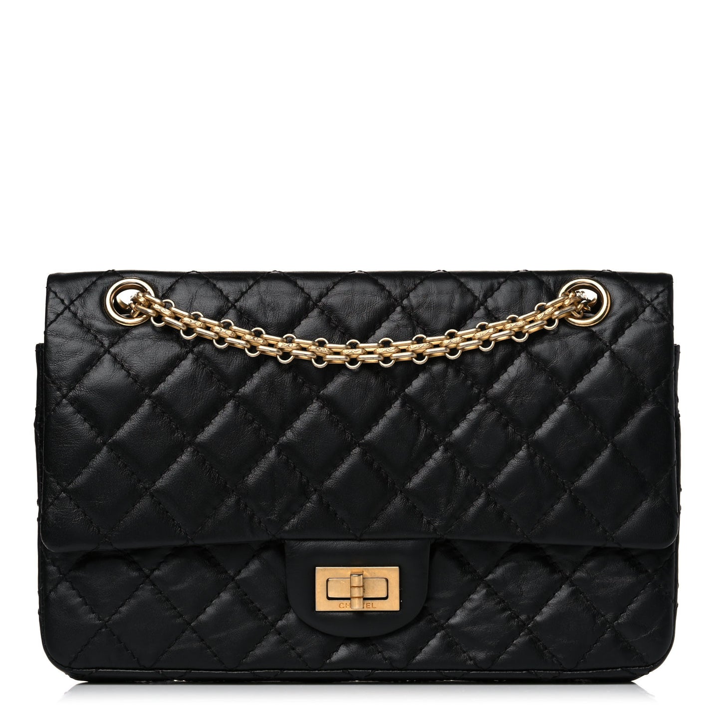 Aged Calfskin Quilted 2.55 Reissue 225 Flap Black