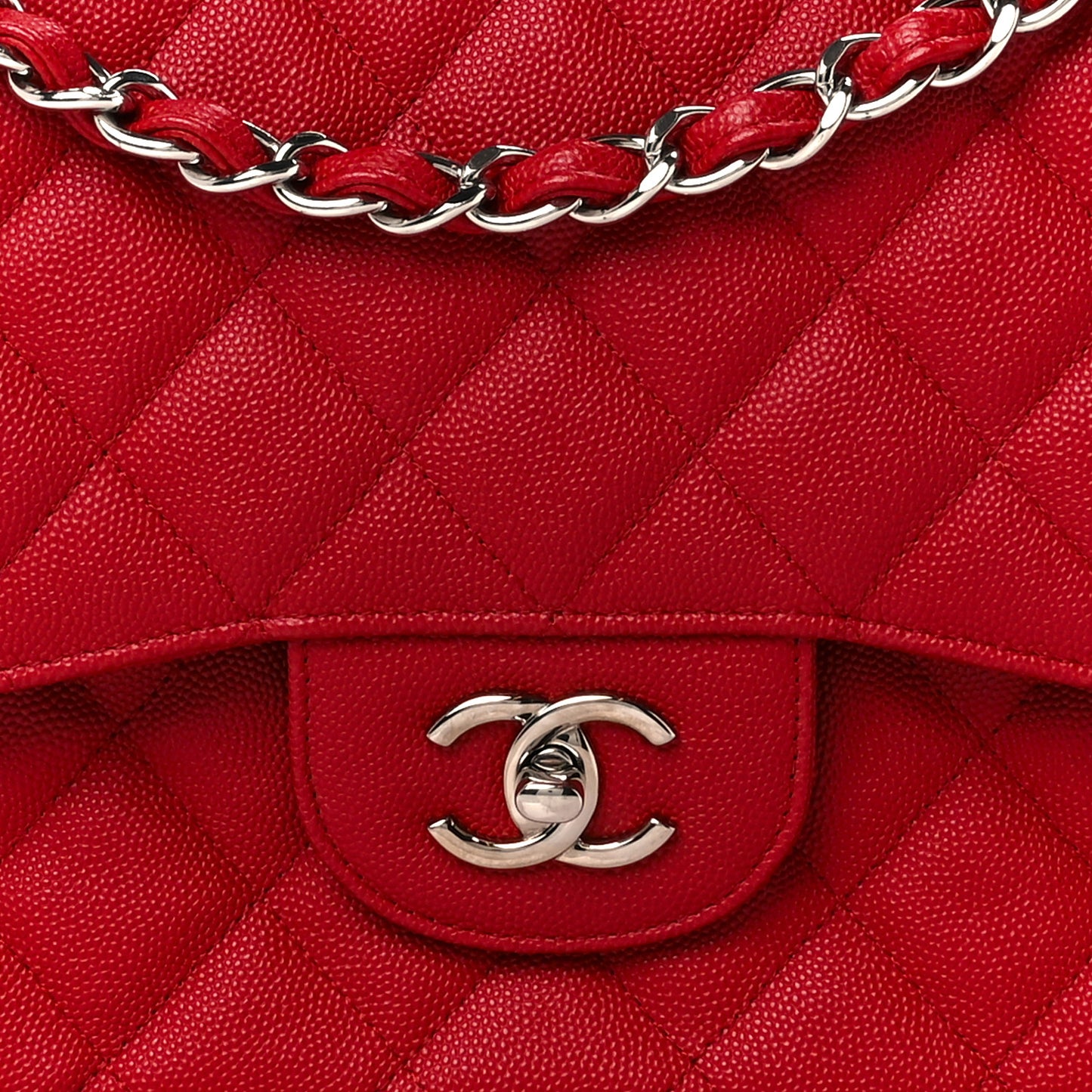 Caviar Quilted Jumbo Double Flap Red