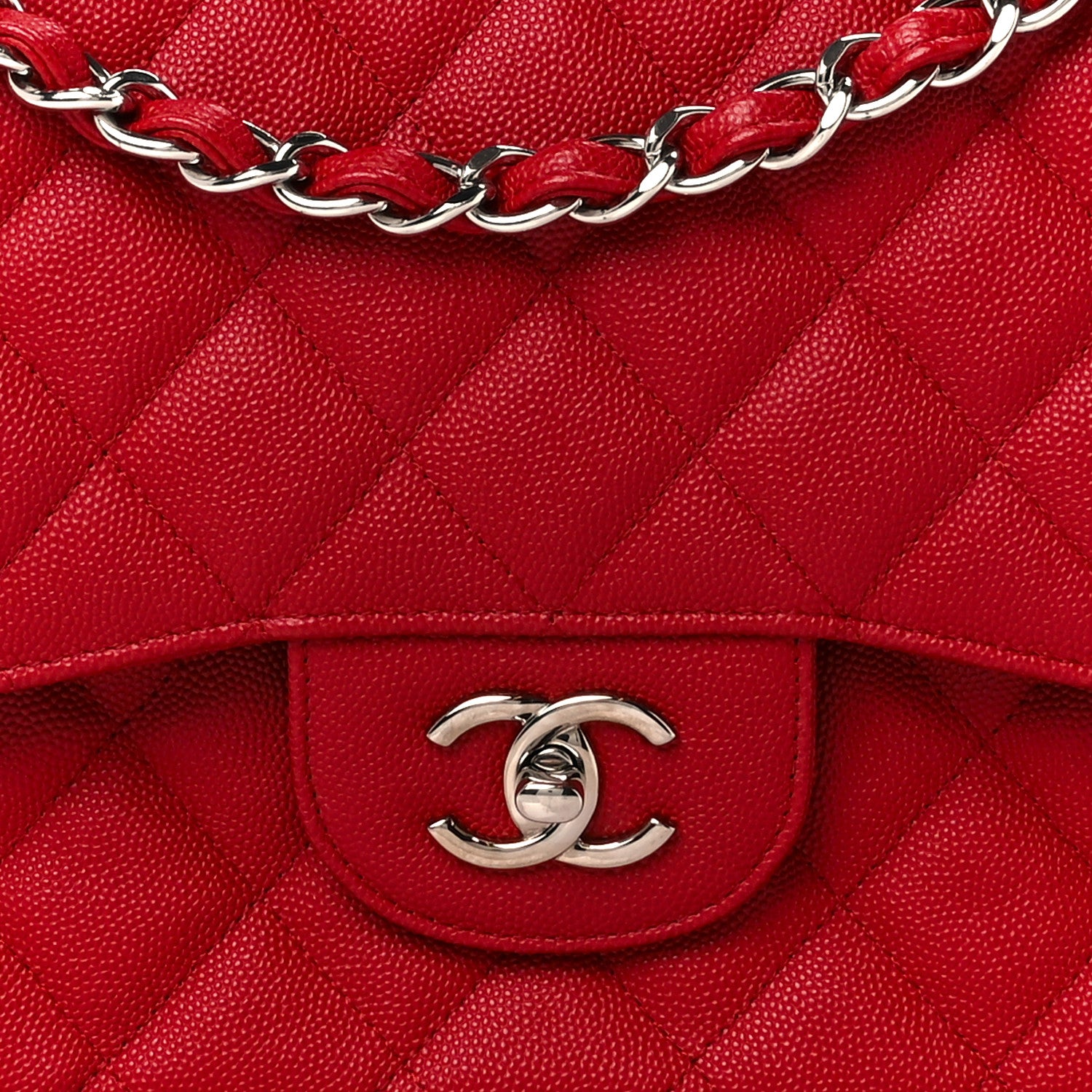 Chanel Caviar Quilted Jumbo Double Flap Red 9 of 11