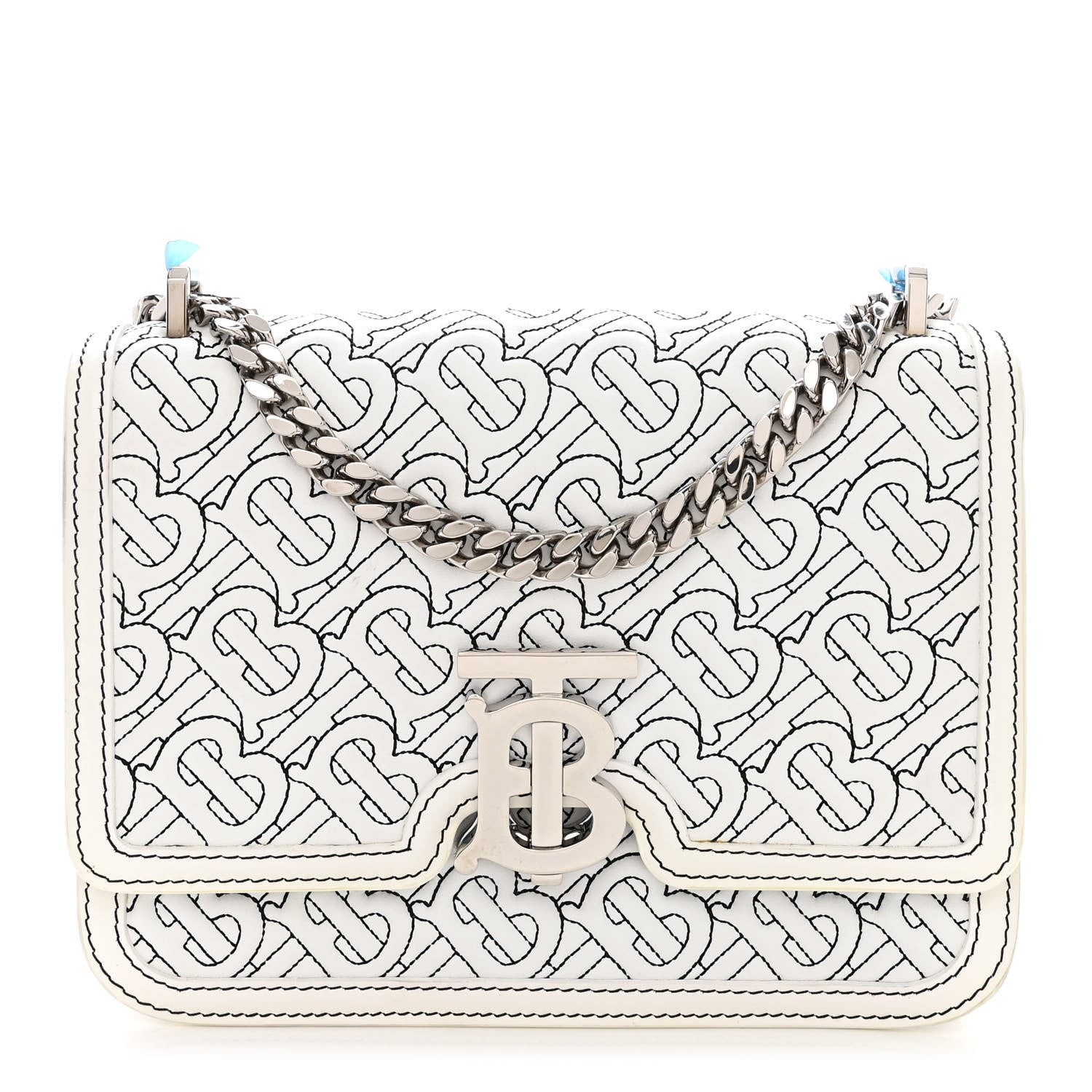 Burberry Calfskin Monogram Embossed Small TB Chain Bag Optic White 1 of 13