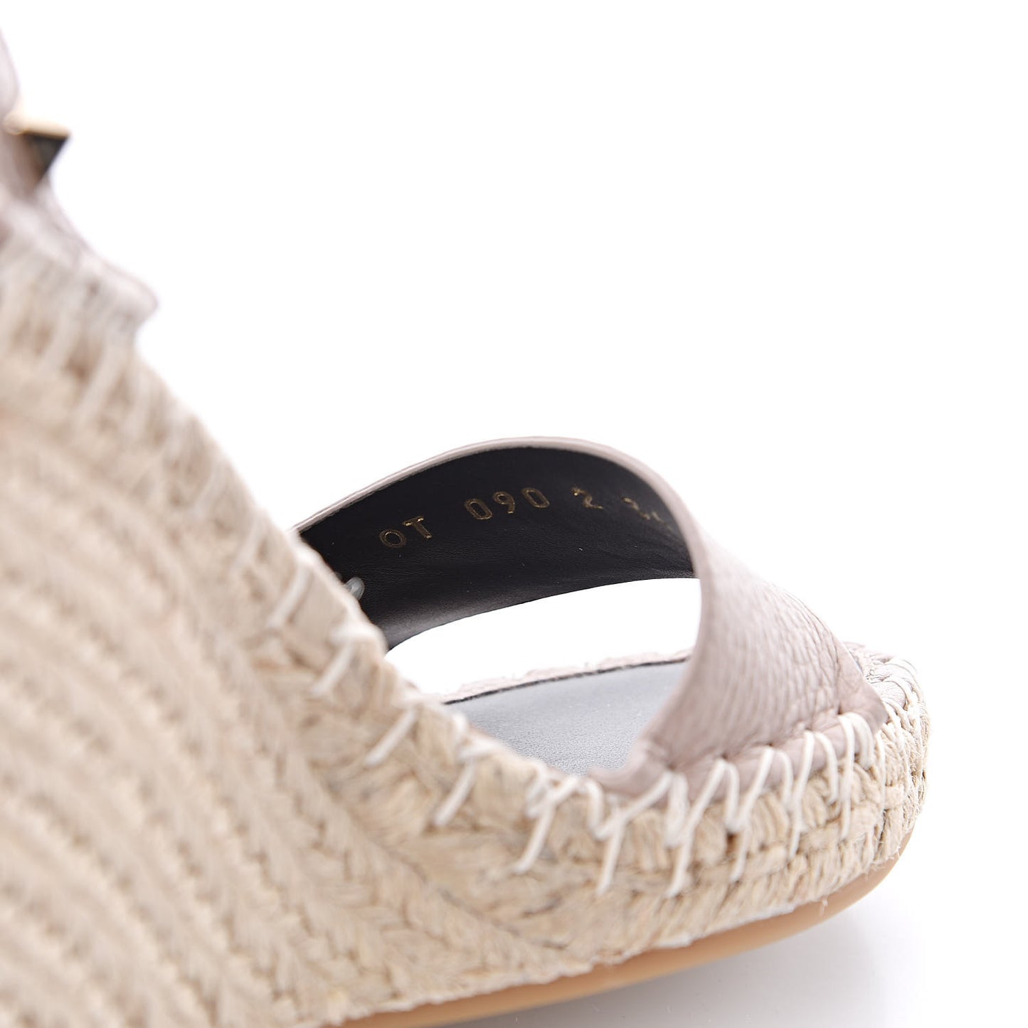 Grained Calfskin Rockstud Ankle Strap Espadrille 15/105mm Wedge Sandals 36 Poudre Natural