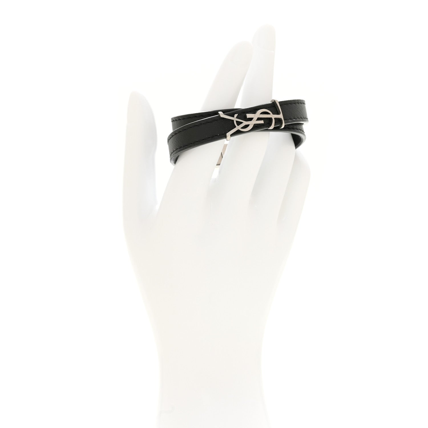 Saint Laurent Calfskin Opyum Double Wrap Bracelet Black 2 of 7