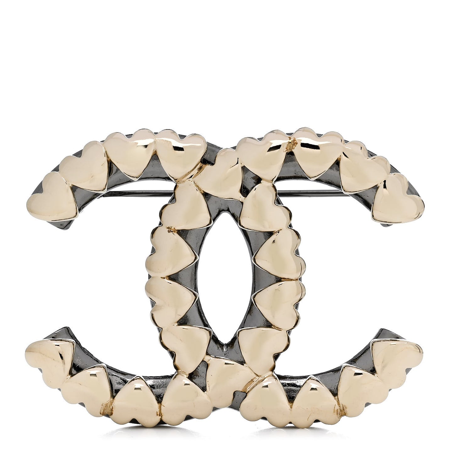 Metal CC Heart Brooch Gold Silver