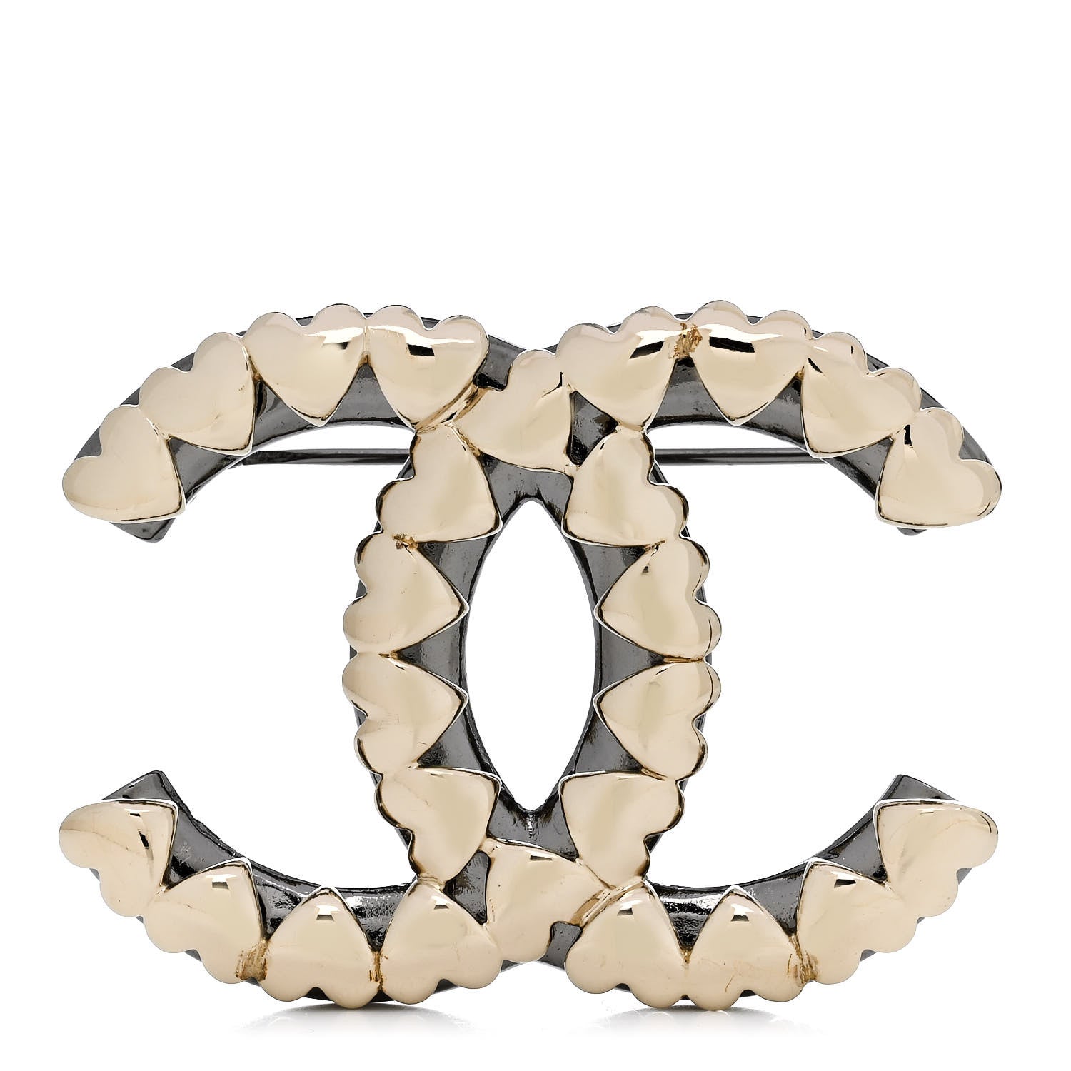 Chanel Metal CC Heart Brooch Gold Silver 1 of 2