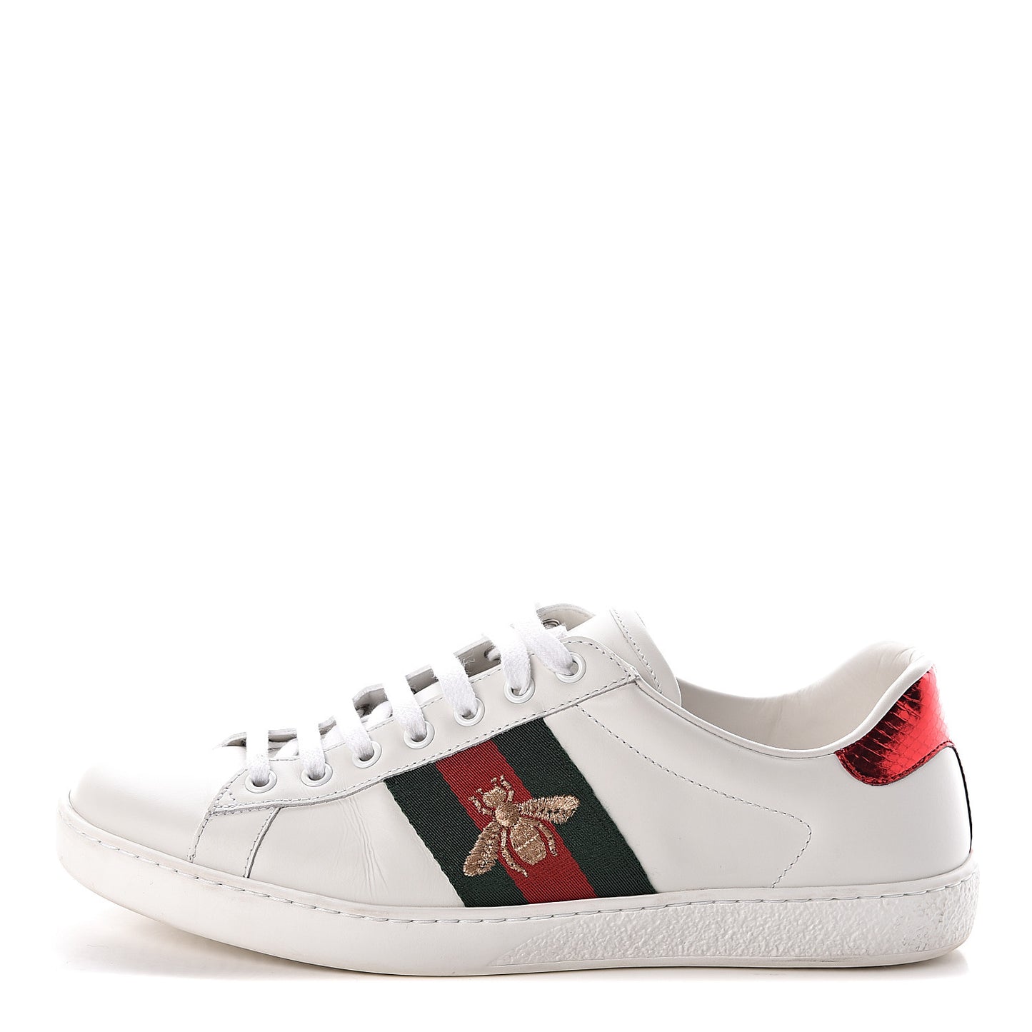 Miro Soft Calfskin Laminated Ayers Web Bee Embroidered Mens Ace Sneakers 7 White Red Flame Green