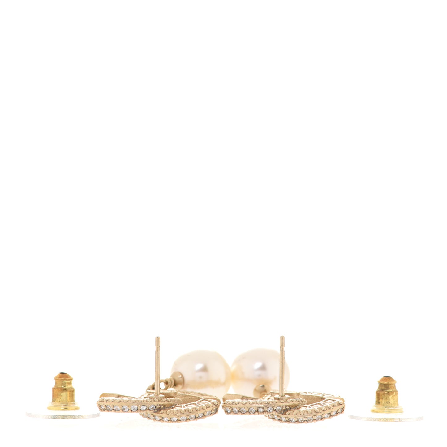 Crystal Pearl CC Drop Earrings Gold