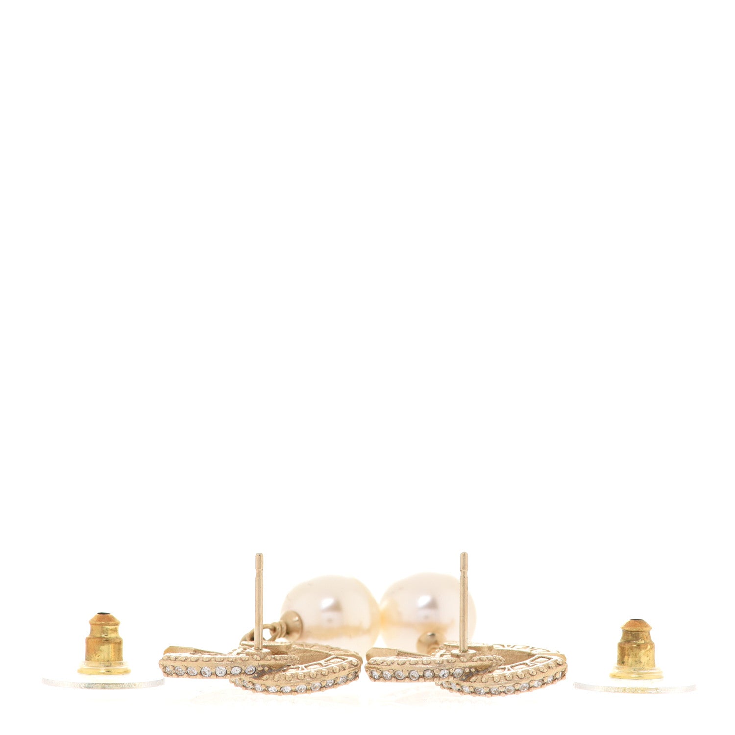 Chanel Crystal Pearl CC Drop Earrings Gold 3 of 5