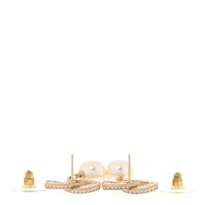 Chanel Crystal Pearl CC Drop Earrings Gold 3 of 5