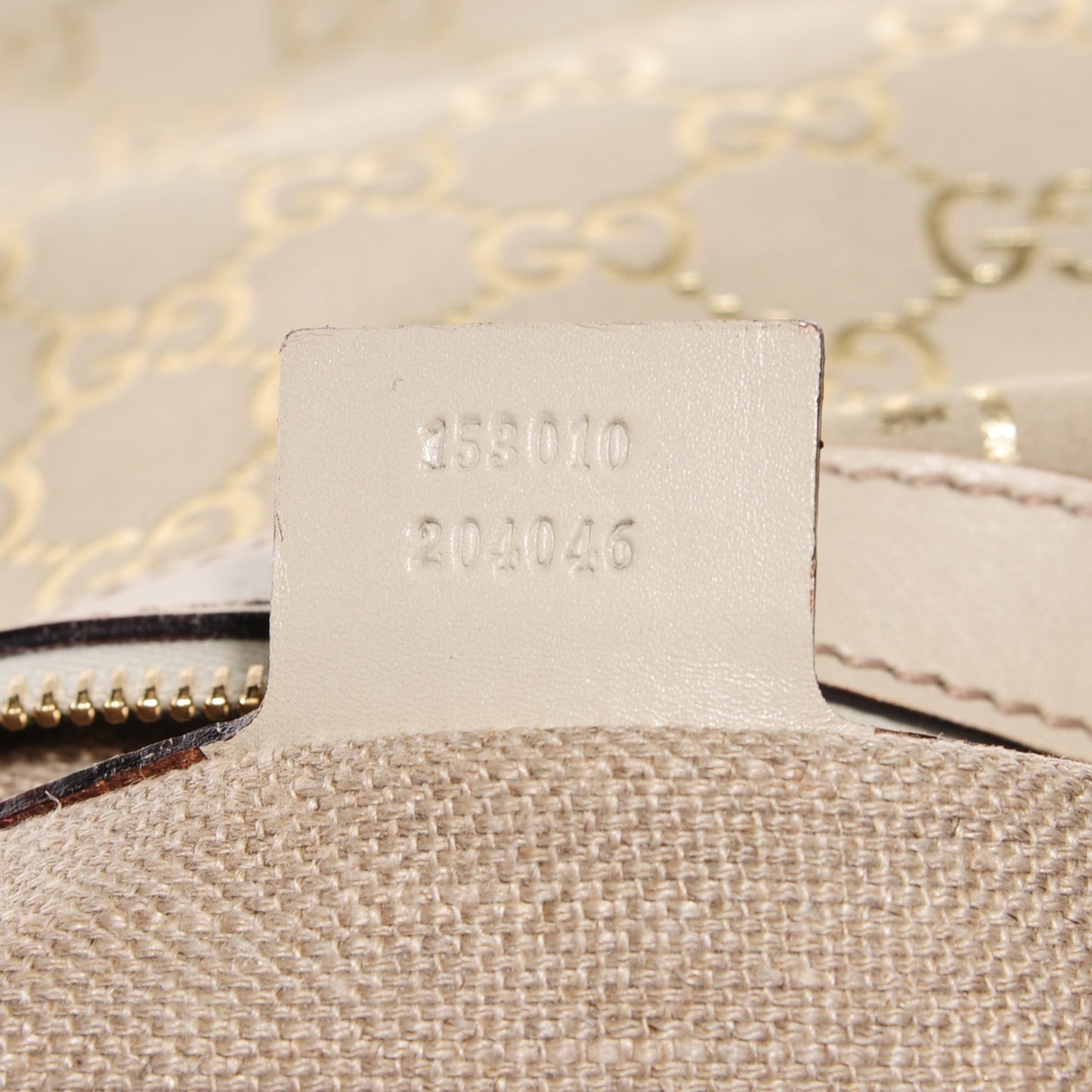 Suede GG Monogram Medium Charmy Hobo Off White Gold
