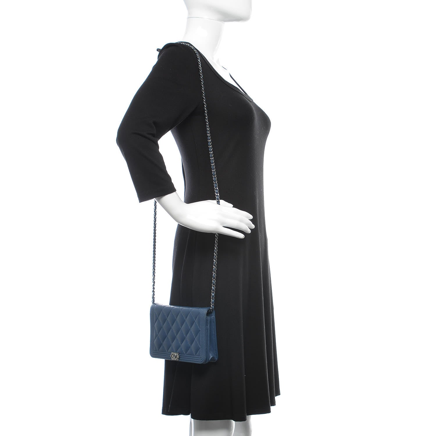 Chanel Caviar Quilted Boy Wallet On Chain WOC Blue 2 of 12
