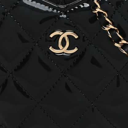 Chanel Patent Calfskin Resin Quilted CC Heart Clutch With Chain Black 10 of 12