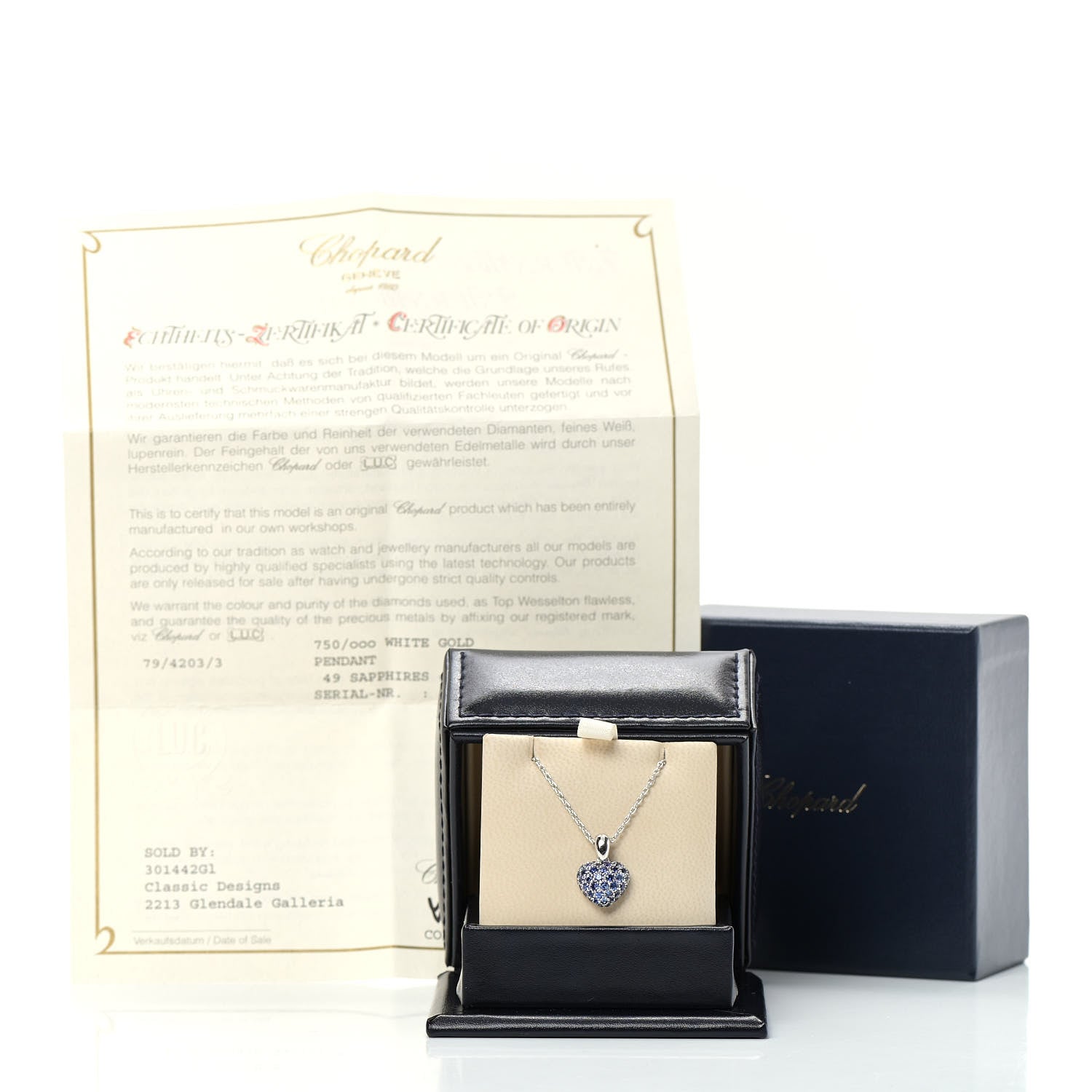 Chopard 18K White Gold Blue Sapphire Heart Pendant Necklace 7 of 7