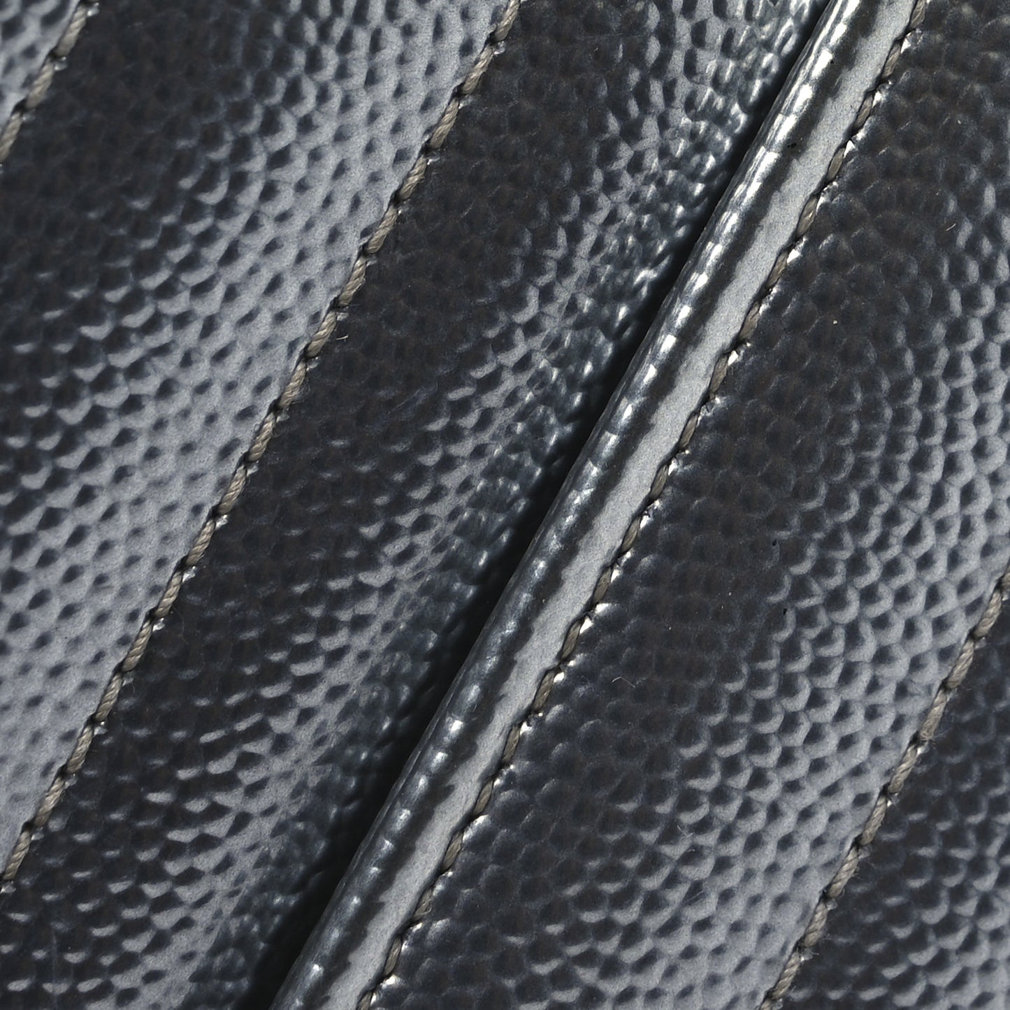 Metallic Grain De Poudre Matelasse Chevron Monogram Flap Wallet Silver