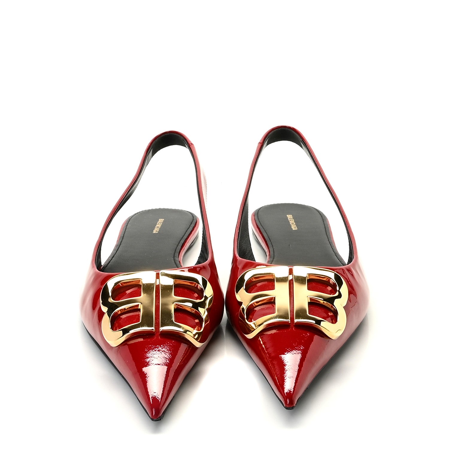 Balenciaga Patent BB Knife Pointy Toe Slingback Flats 39 Rouge Cardinal 2 of 11