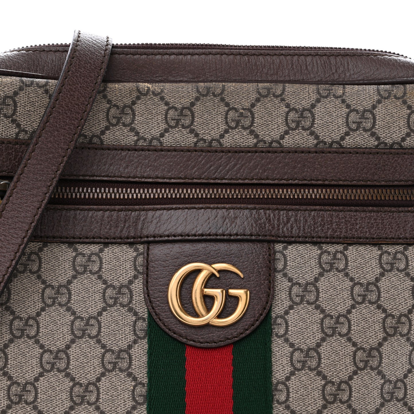 GG Supreme Monogram Web Medium Ophidia Messenger Bag Brown