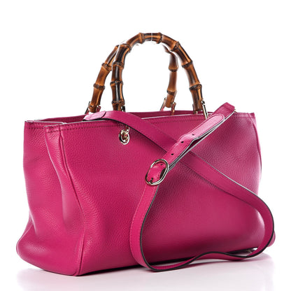 Gucci Pebbled Calfskin Medium Bamboo Shopper Tote Bright Bougainvillea 4 of 11