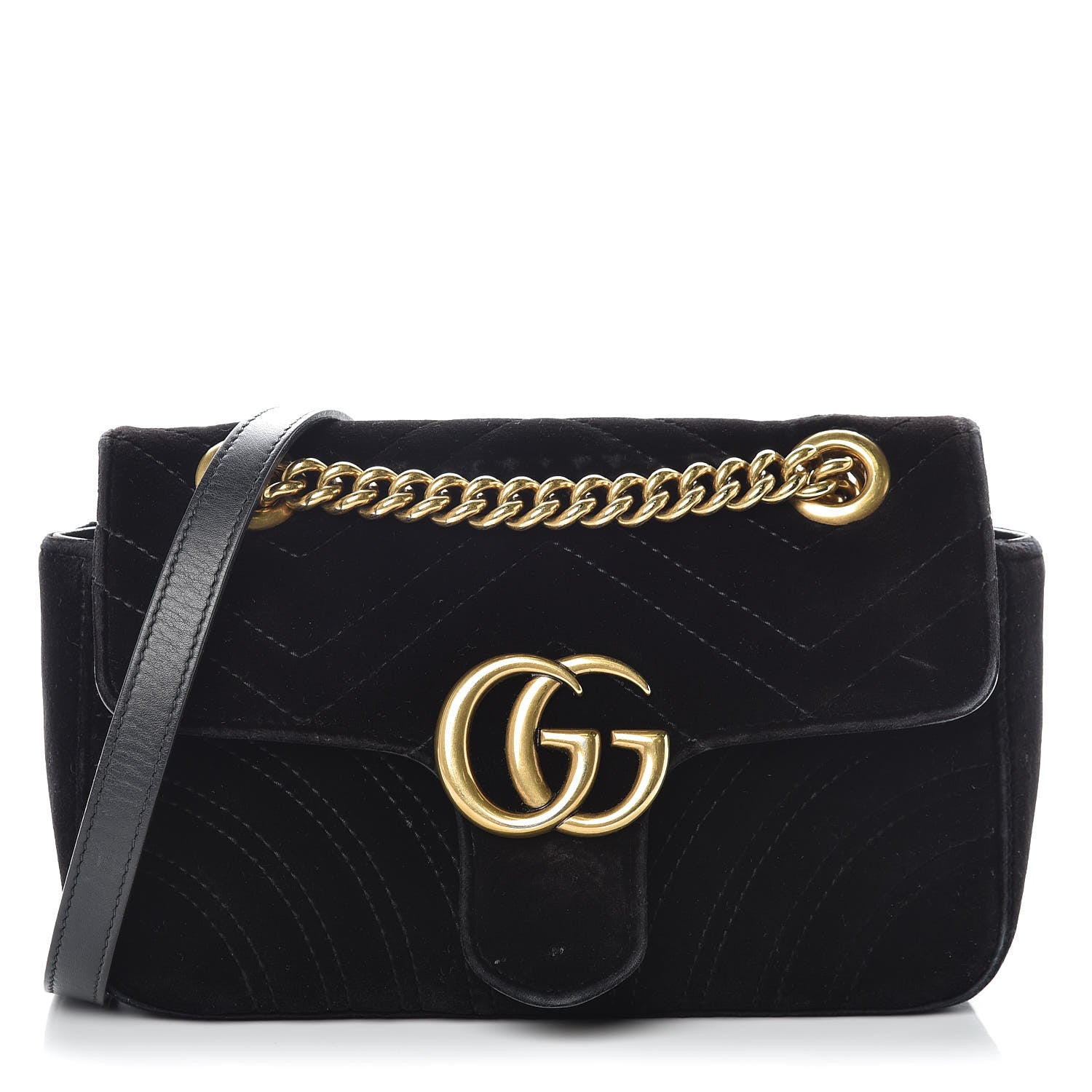 Gucci Velvet Matelasse Mini GG Marmont Shoulder Bag Black 1 of 21
