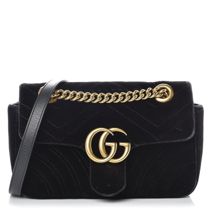 Gucci Velvet Matelasse Mini GG Marmont Shoulder Bag Black 1 of 21