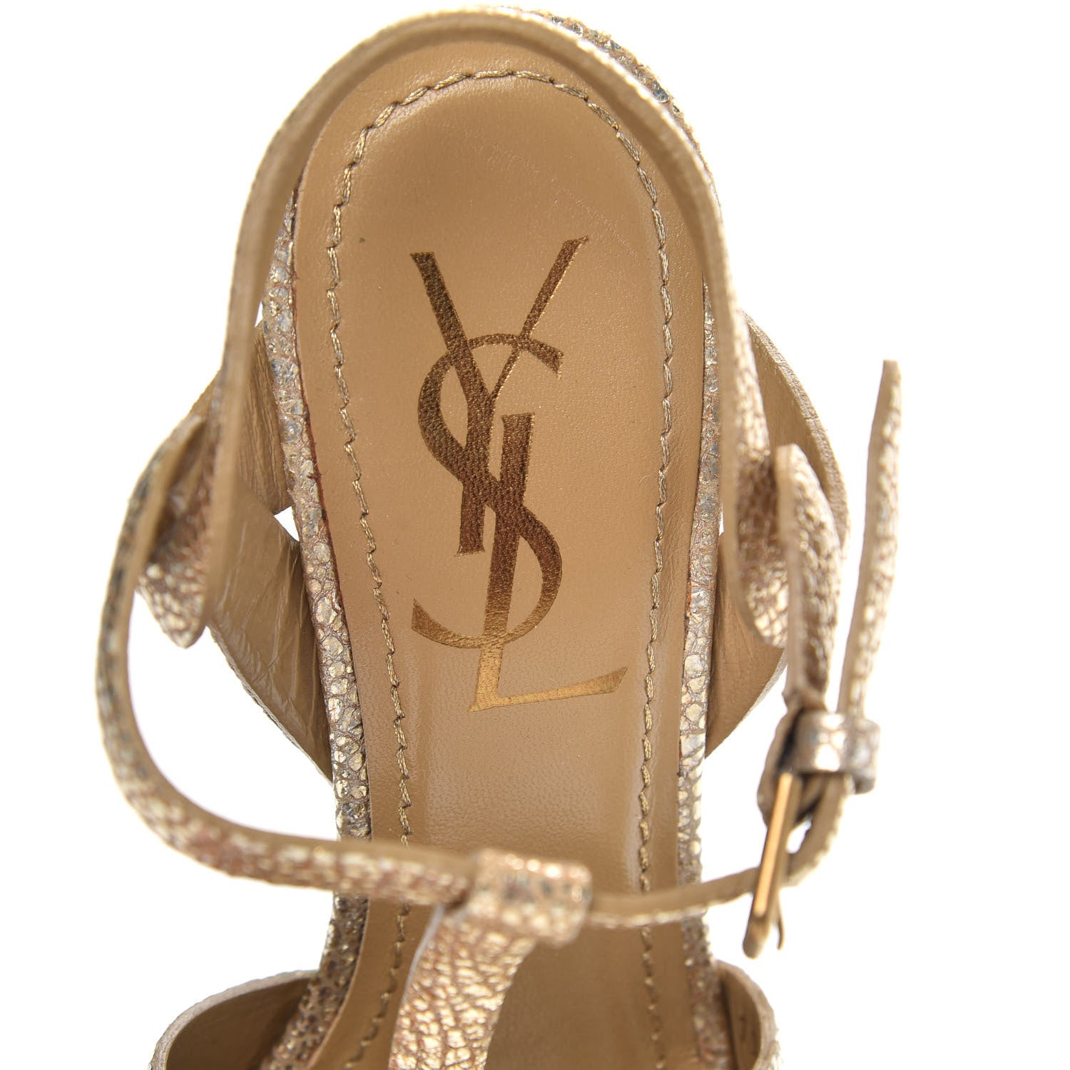 Saint Laurent Metallic Calfskin Tribute 105 Platform Sandals 35 Gold 7 of 10
