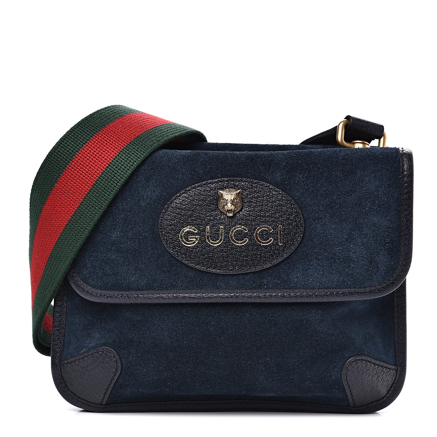 Suede Web Small Neo Vintage Double Flap Messenger Bag Blue