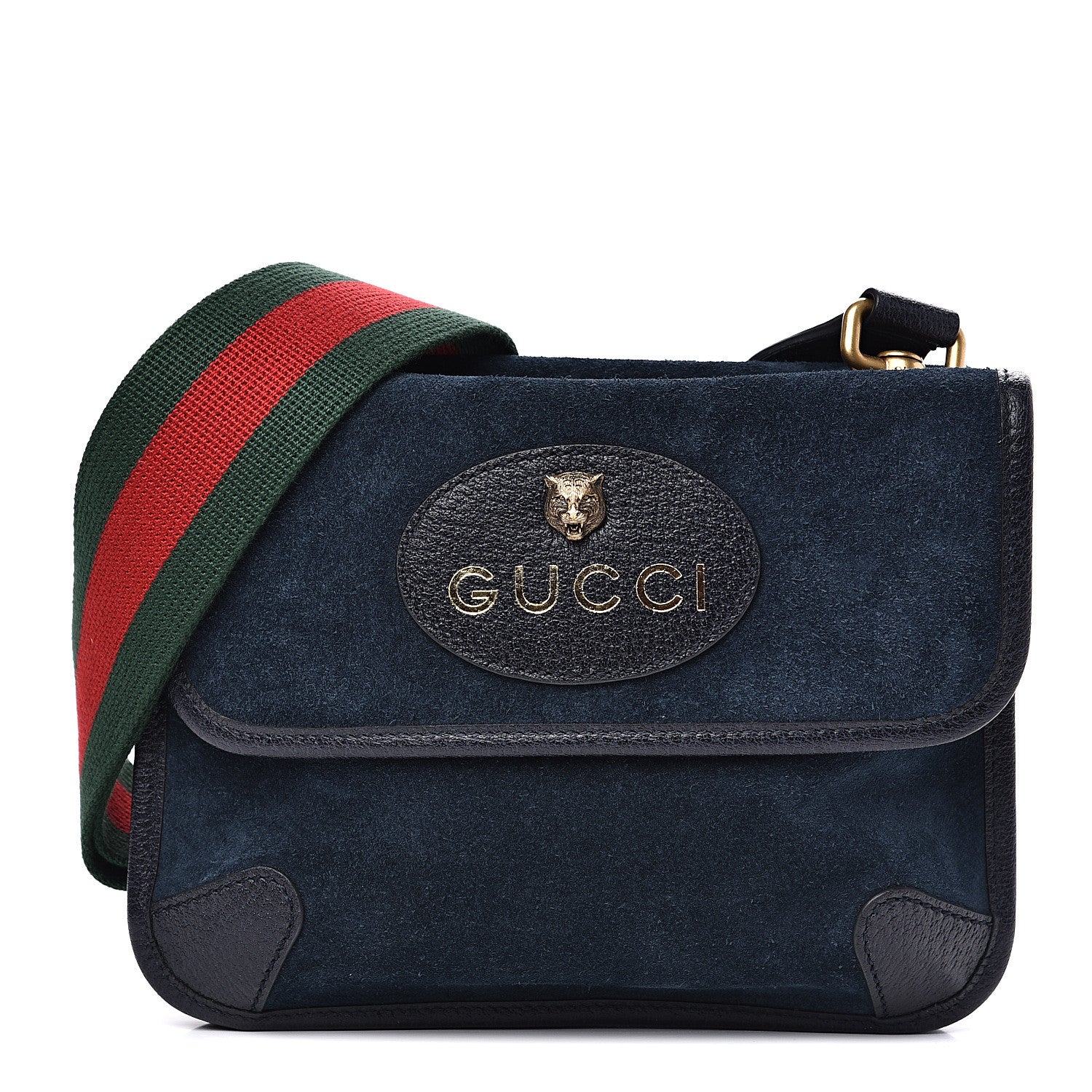 Gucci Suede Web Small Neo Vintage Double Flap Messenger Bag Blue 1 of 13