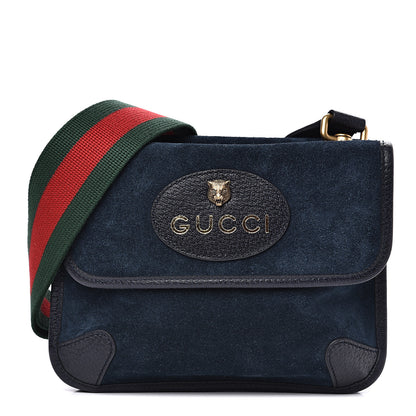 Gucci Suede Web Small Neo Vintage Double Flap Messenger Bag Blue 1 of 13