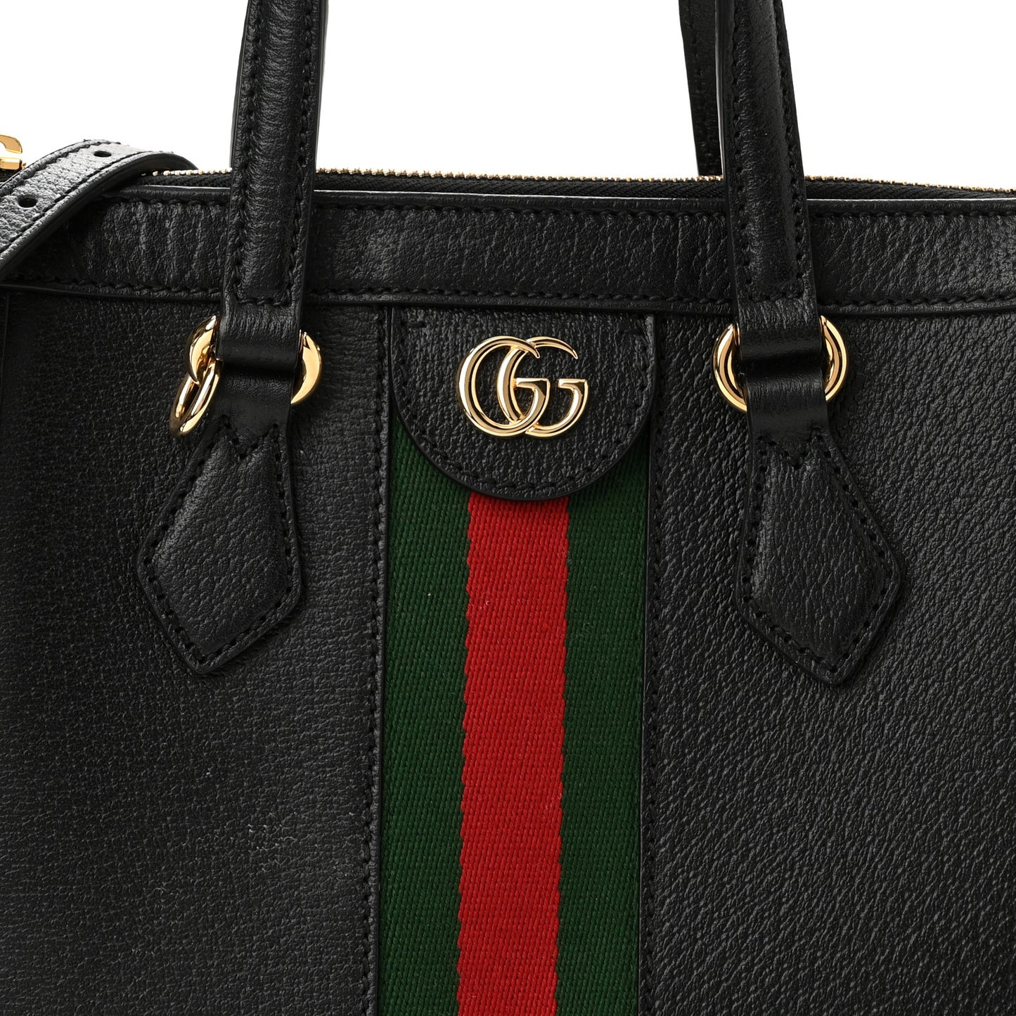 Textured Calfskin Web Small Ophidia Tote Bag Black