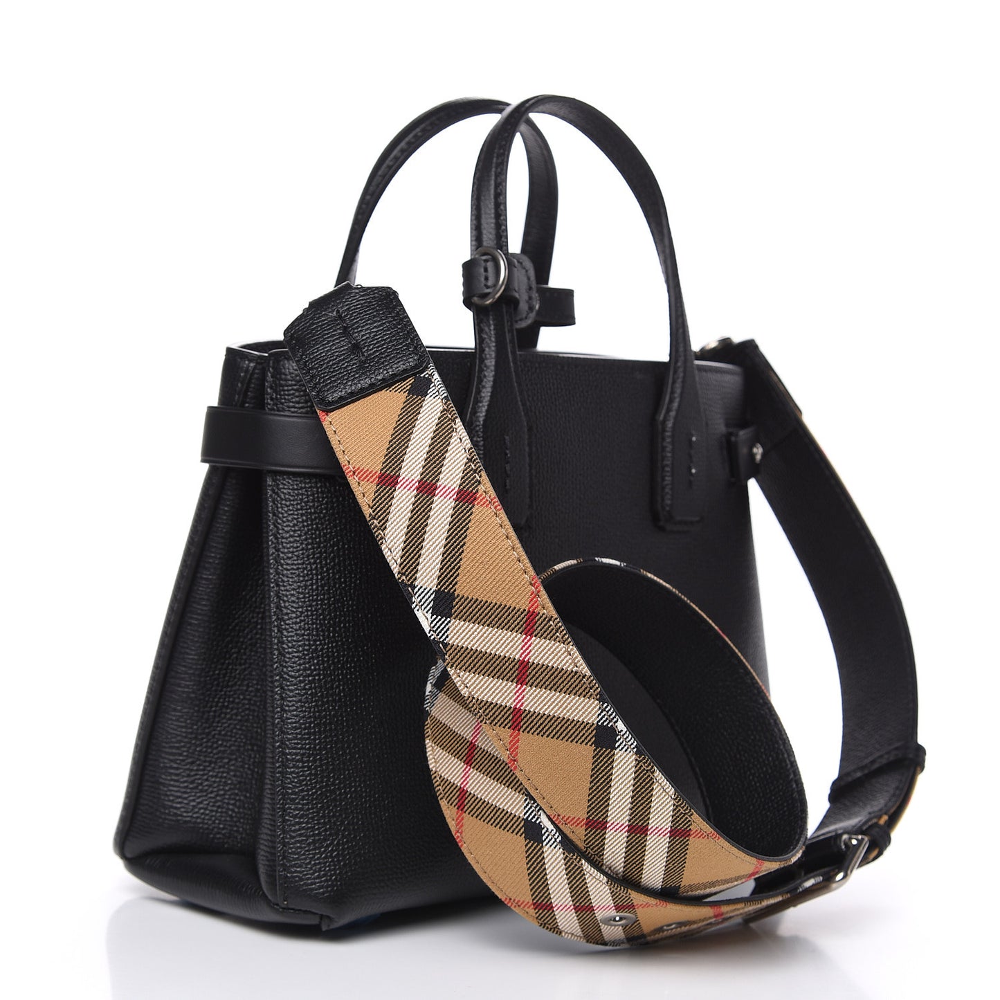 Grainy Calfskin House Check Small Banner Tote Black