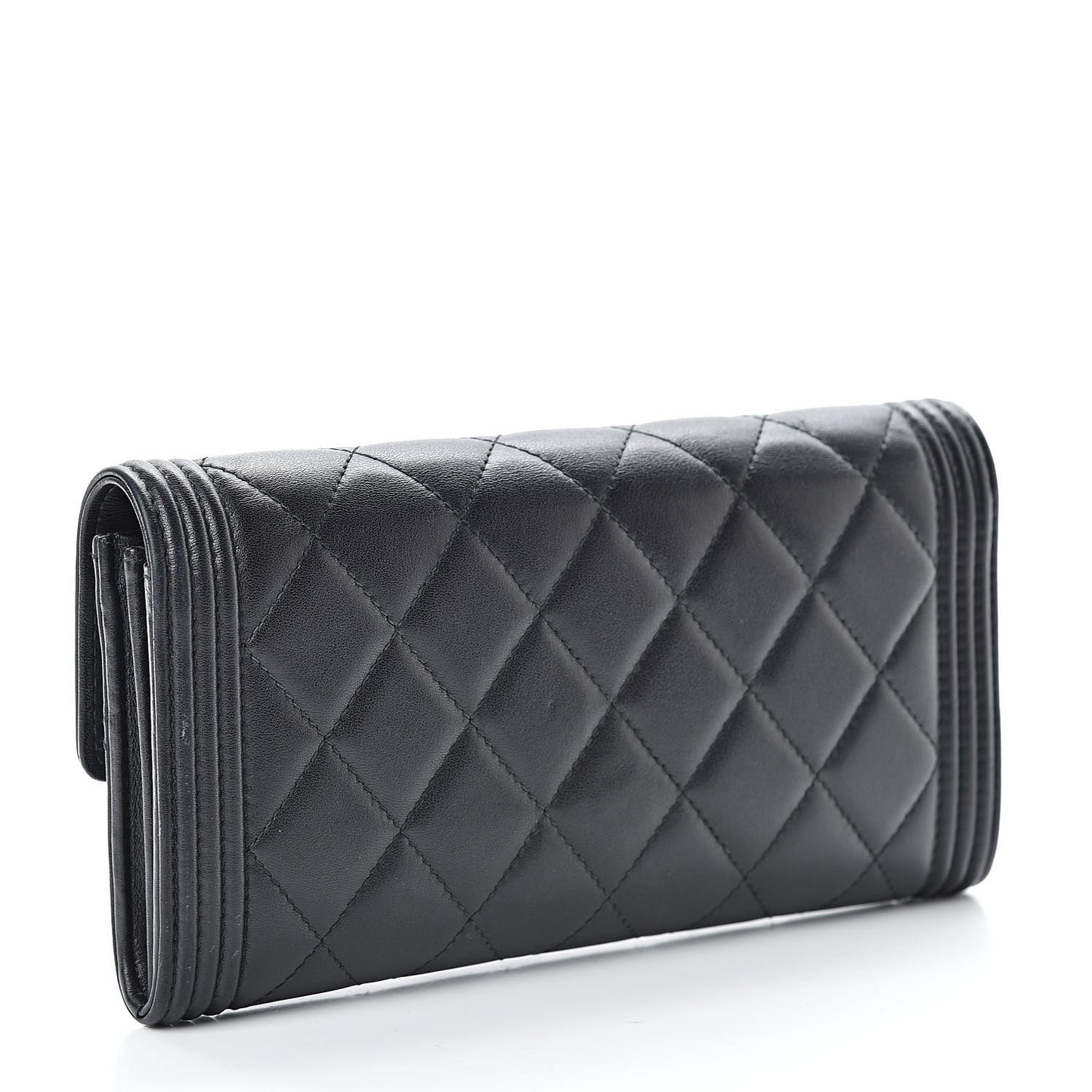 Lambskin Quilted Boy Flap Wallet Black