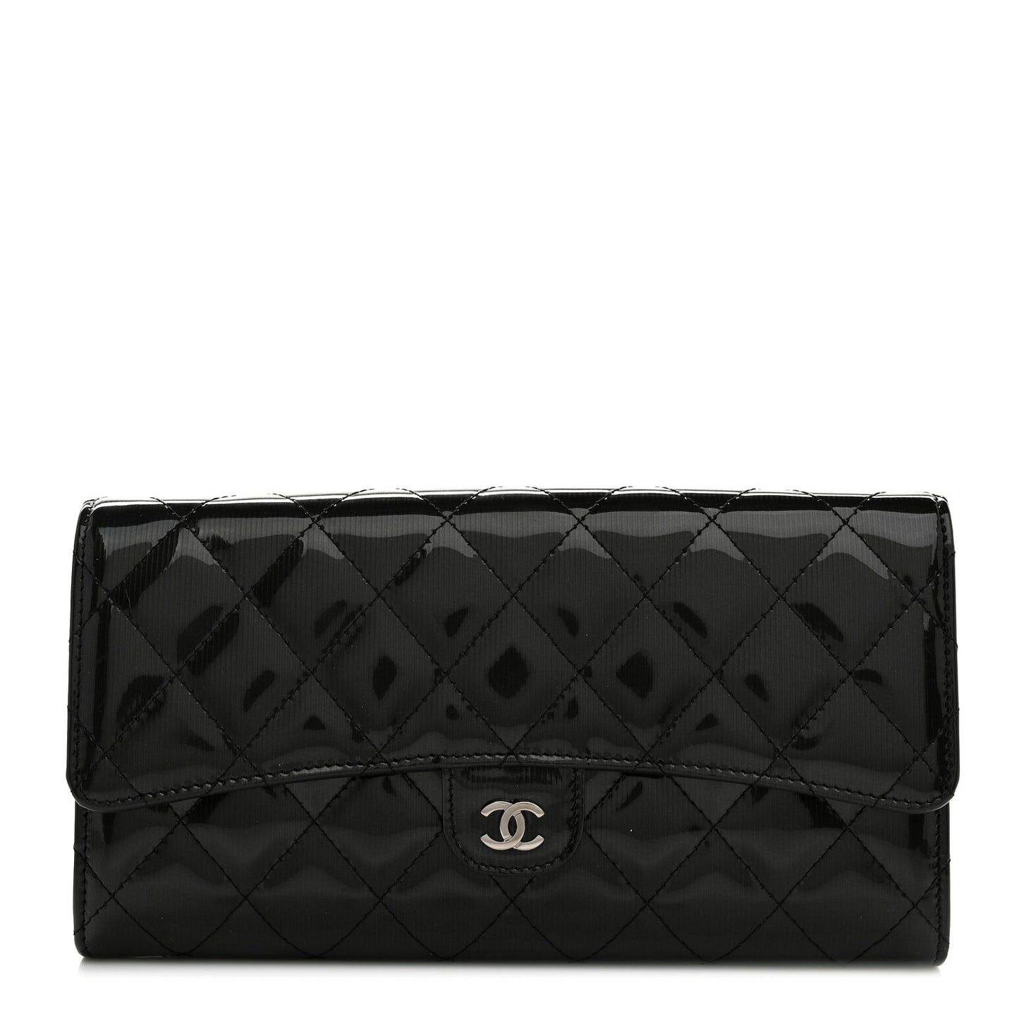 Striated Patent Quilted Travel Wallet Black