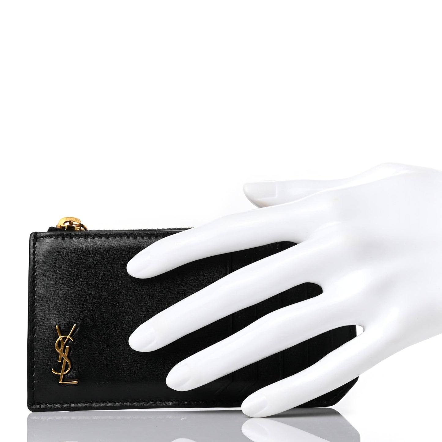 Grained Calfskin Monogram 5 Fragments Zip Pouch Bill Clip Card Holder Black