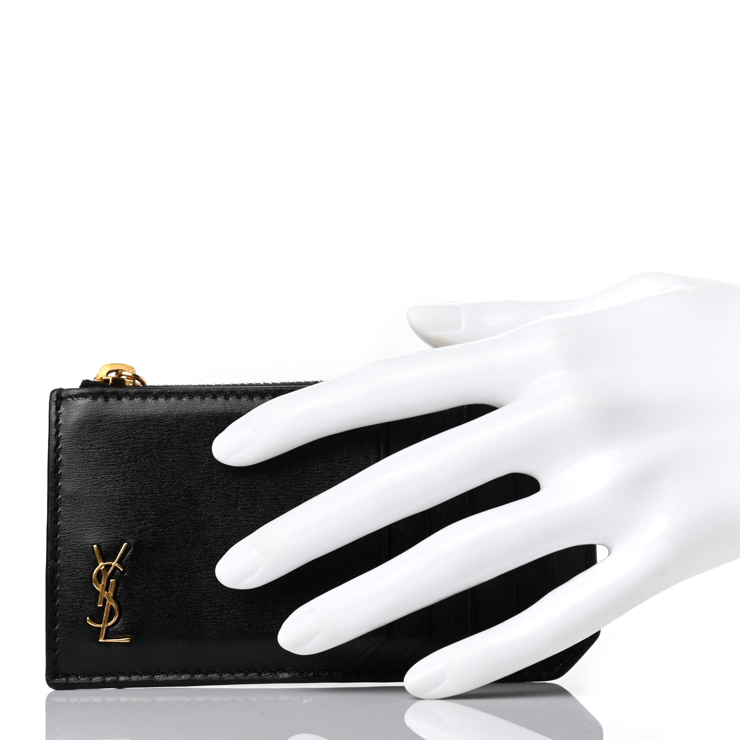 Saint Laurent Grained Calfskin Monogram 5 Fragments Zip Pouch Bill Clip Card Holder Black 2 of 7