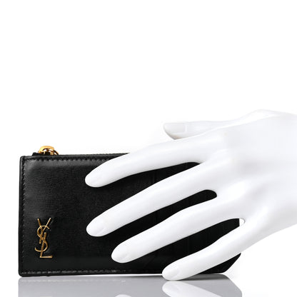 Saint Laurent Grained Calfskin Monogram 5 Fragments Zip Pouch Bill Clip Card Holder Black 2 of 7