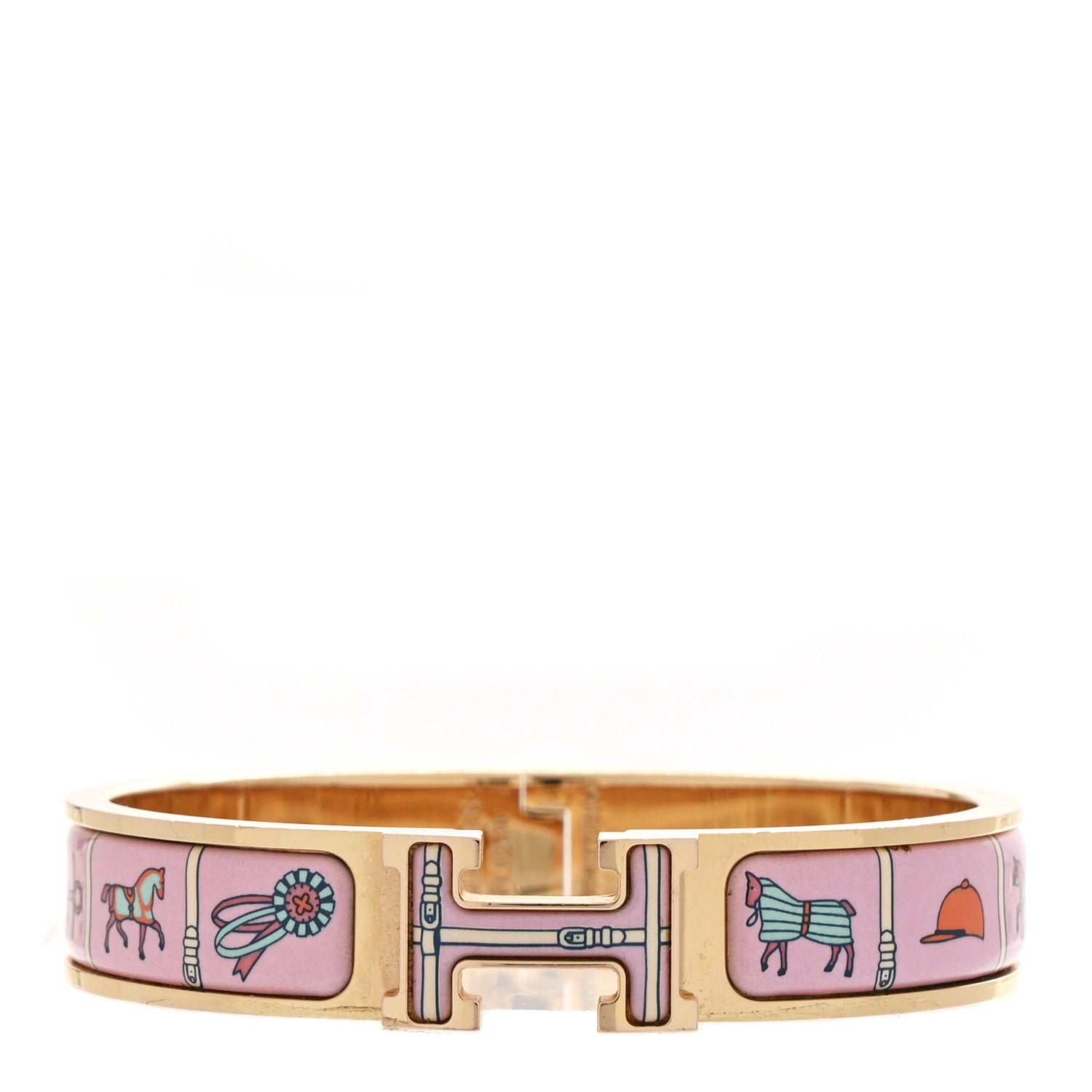 Hermes Enamel Printed Narrow Couvertures et Tenues de Jour Clic Clac H Bracelet PM Color Patch 1 of 4