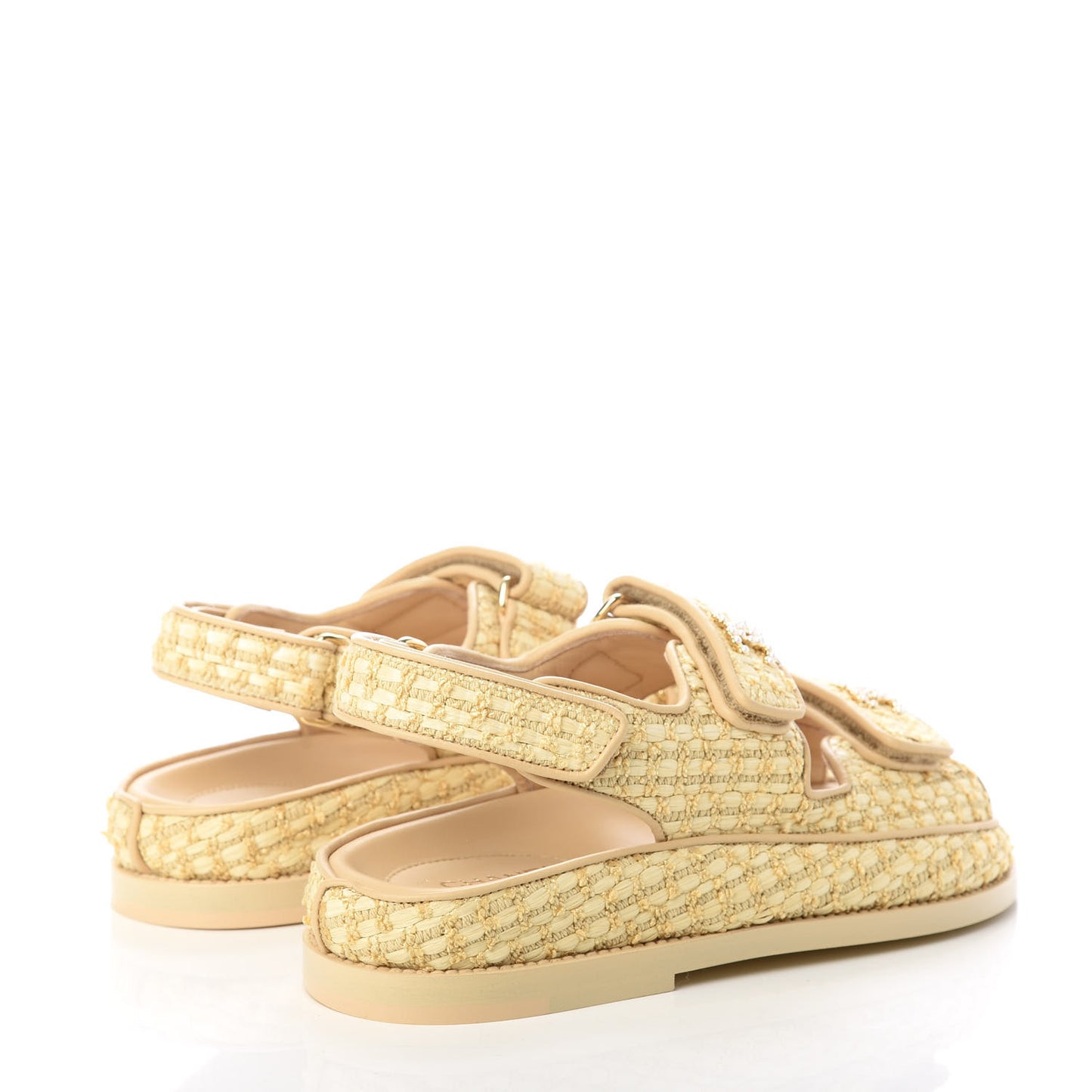 Braided Fabric Velcro Dad Sandals 35 Beige