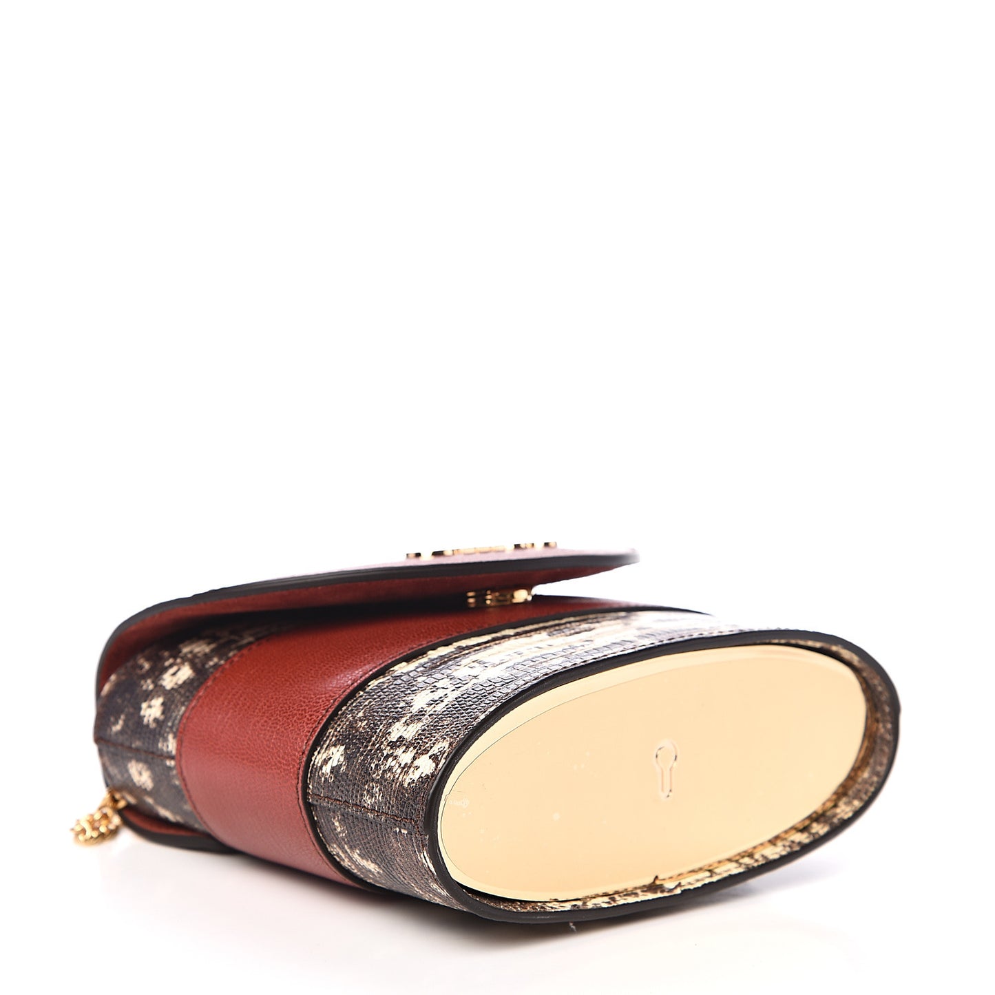 Calfskin Lizard Embossed Small Aby Lock Sepia Brown