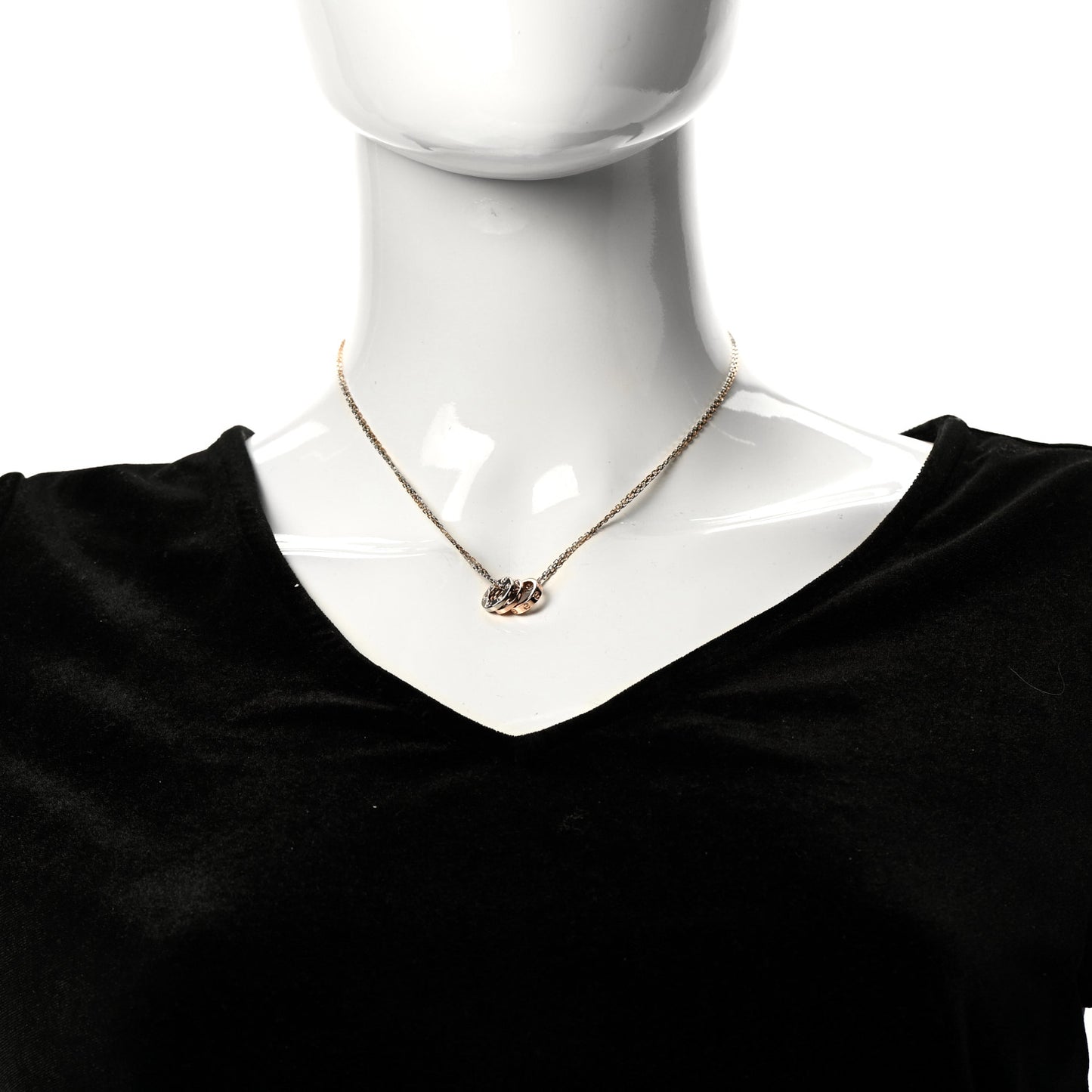 18K White Pink Gold Diamond Three Ring LOVE Pendant Necklace