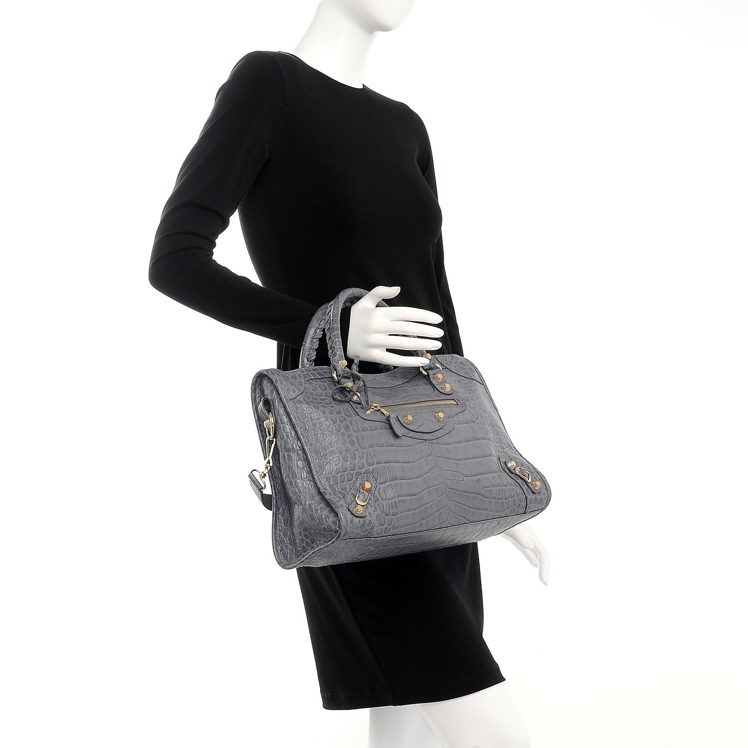 Balenciaga Calfskin Crocodile Embossed Giant 12 Gold Hardware City Gris Beton 3 of 8