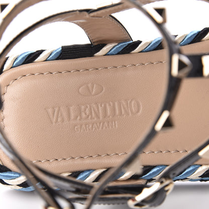 Valentino Garavani Patent Rockstud Torchon Espadrille Caged 30mm Flat Sandals 38 Black 7 of 8