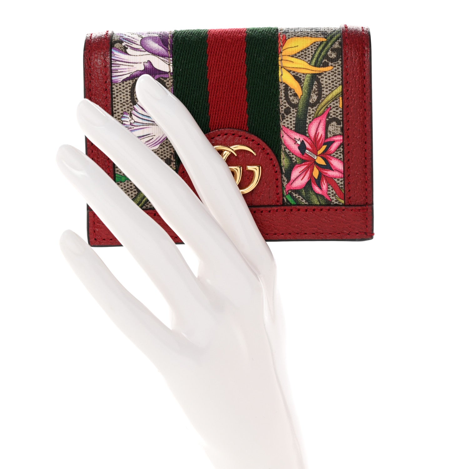 Gucci GG Supreme Monogram Flora Web Ophidia Card Case Red 2 of 10
