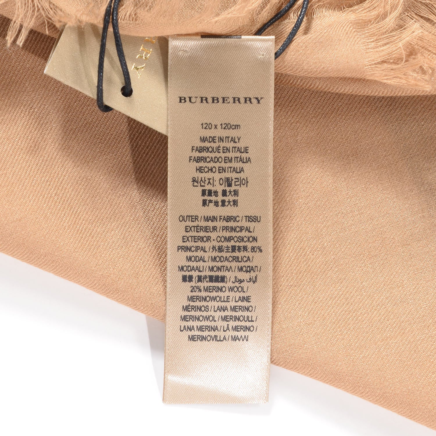 Burberry Modal Wool Overdyed Chambray Check Square Scarf Camel 4 of 4