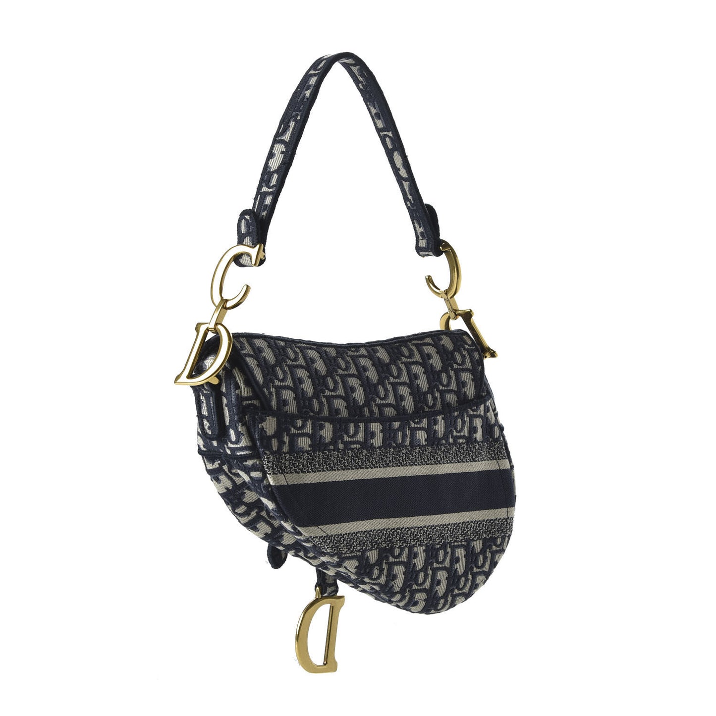 Oblique Embroidered Saddle Bag Blue
