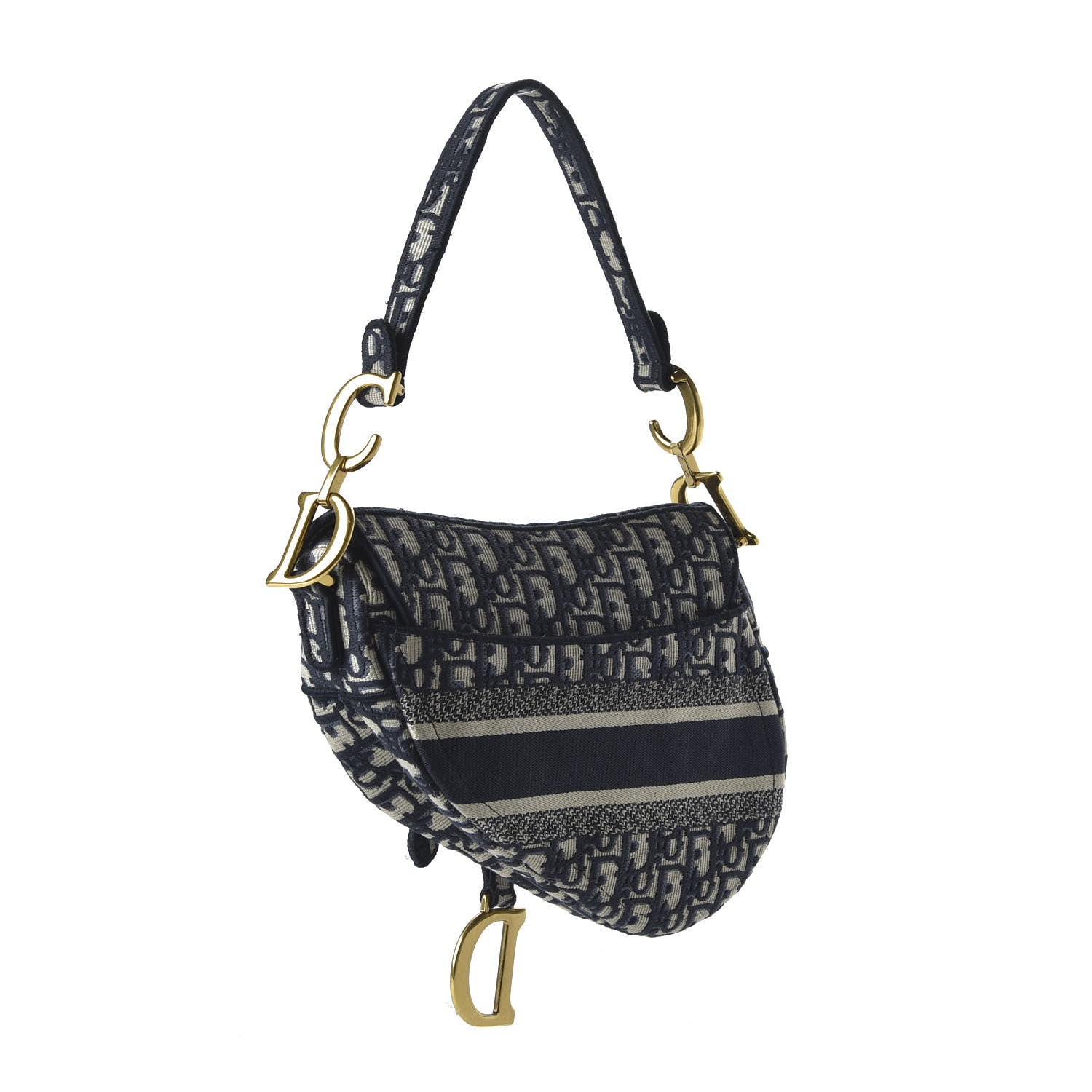 Christian Dior Oblique Embroidered Saddle Bag Blue 3 of 9