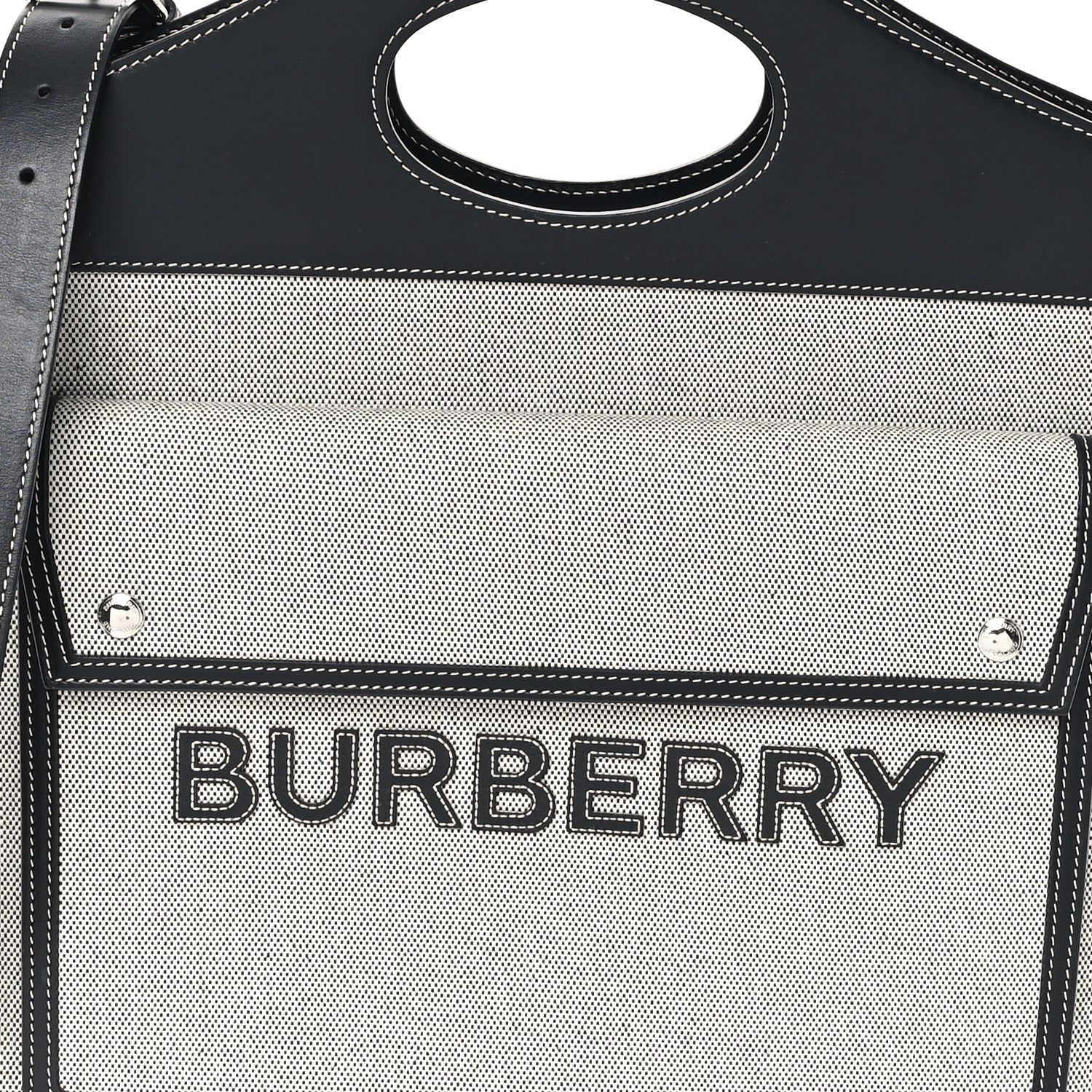 Burberry Canvas Smooth Calfskin Two Tone Medium Pocket Bag Black White 8 of 12