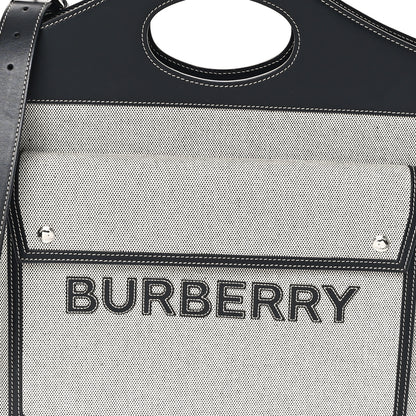 Burberry Canvas Smooth Calfskin Two Tone Medium Pocket Bag Black White 8 of 12