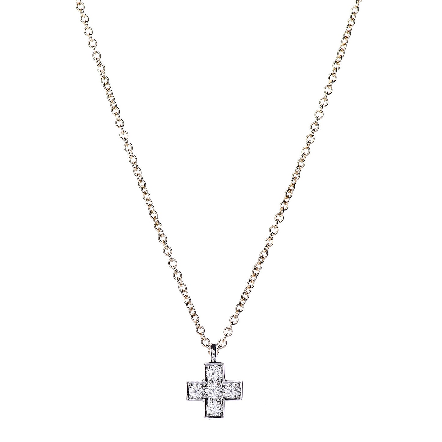 18K Yellow Gold Platinum Diamond Cruciform Cross Pendant Necklace